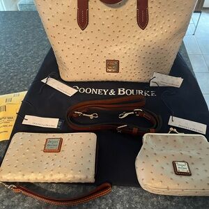 Dooney & Bourke Cream Ostrich Embossed Leather Bag